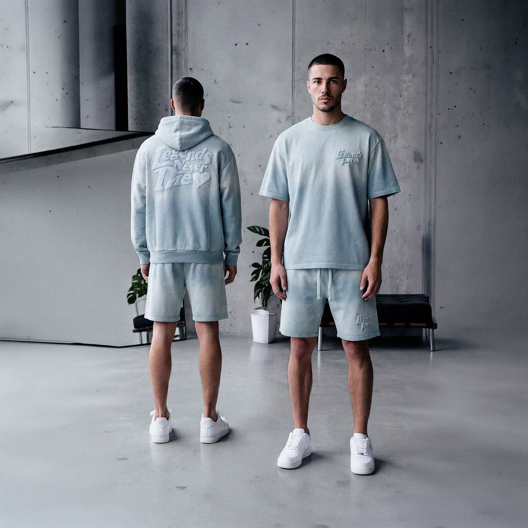 Model View of Légende Paris LND Gradient Icy Blue T-Shirt